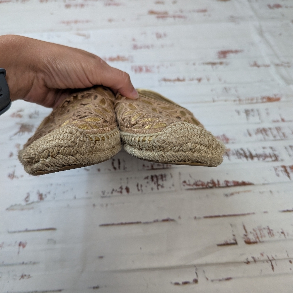 Tory Burch Gold Lace Espadrille Slip On Flatts - Picture 3 of 8